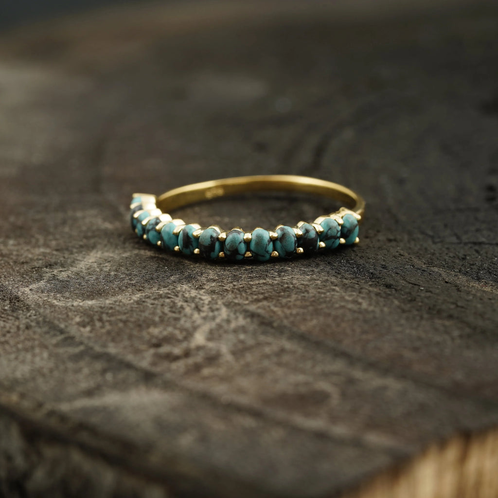 Dainty Stacking Turquoise Wedding Band, Half Eternity Band, 925 Sterling Silver - Gigiscc