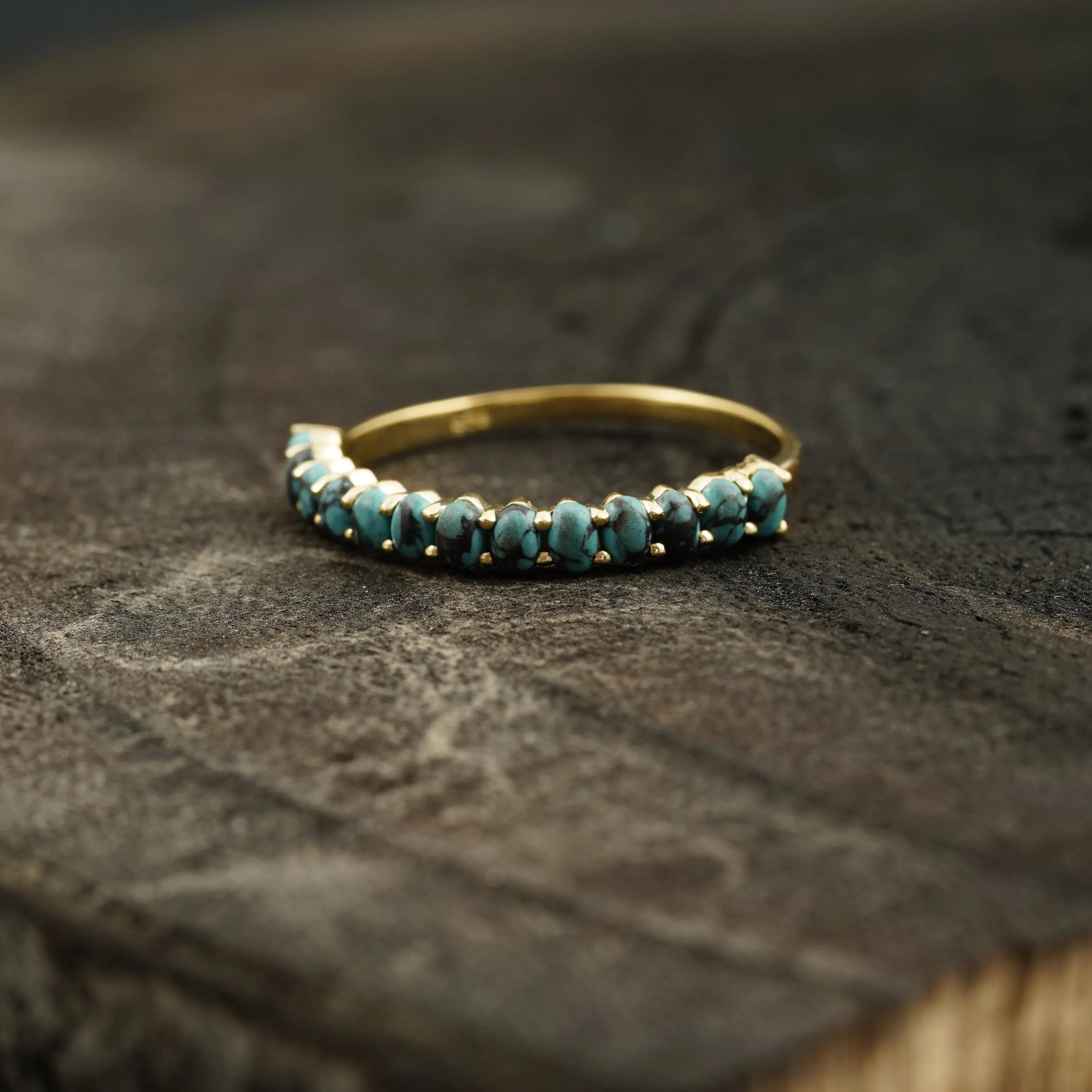 Dainty Stacking Turquoise Wedding Band, Half Eternity Band, 925 Sterling Silver - Gigiscc