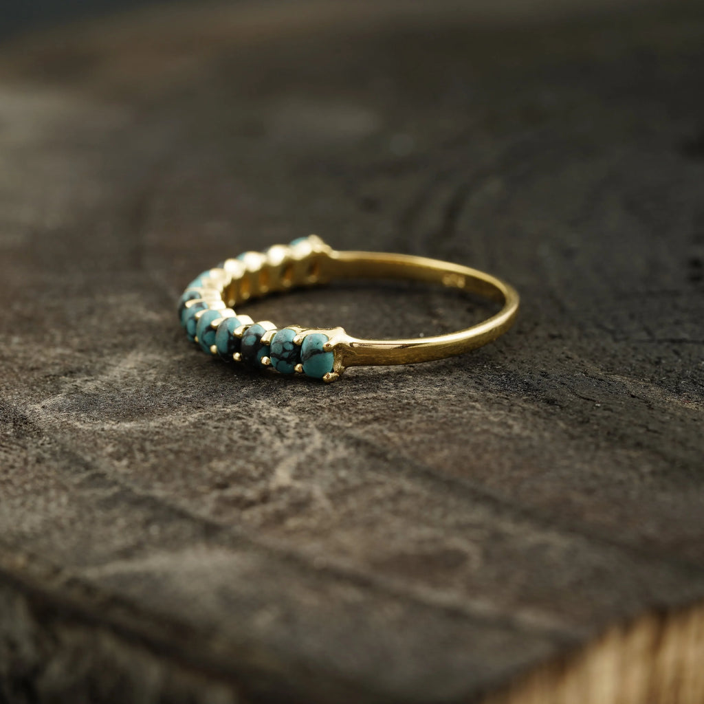 Dainty Stacking Turquoise Wedding Band, Half Eternity Band, 925 Sterling Silver - Gigiscc