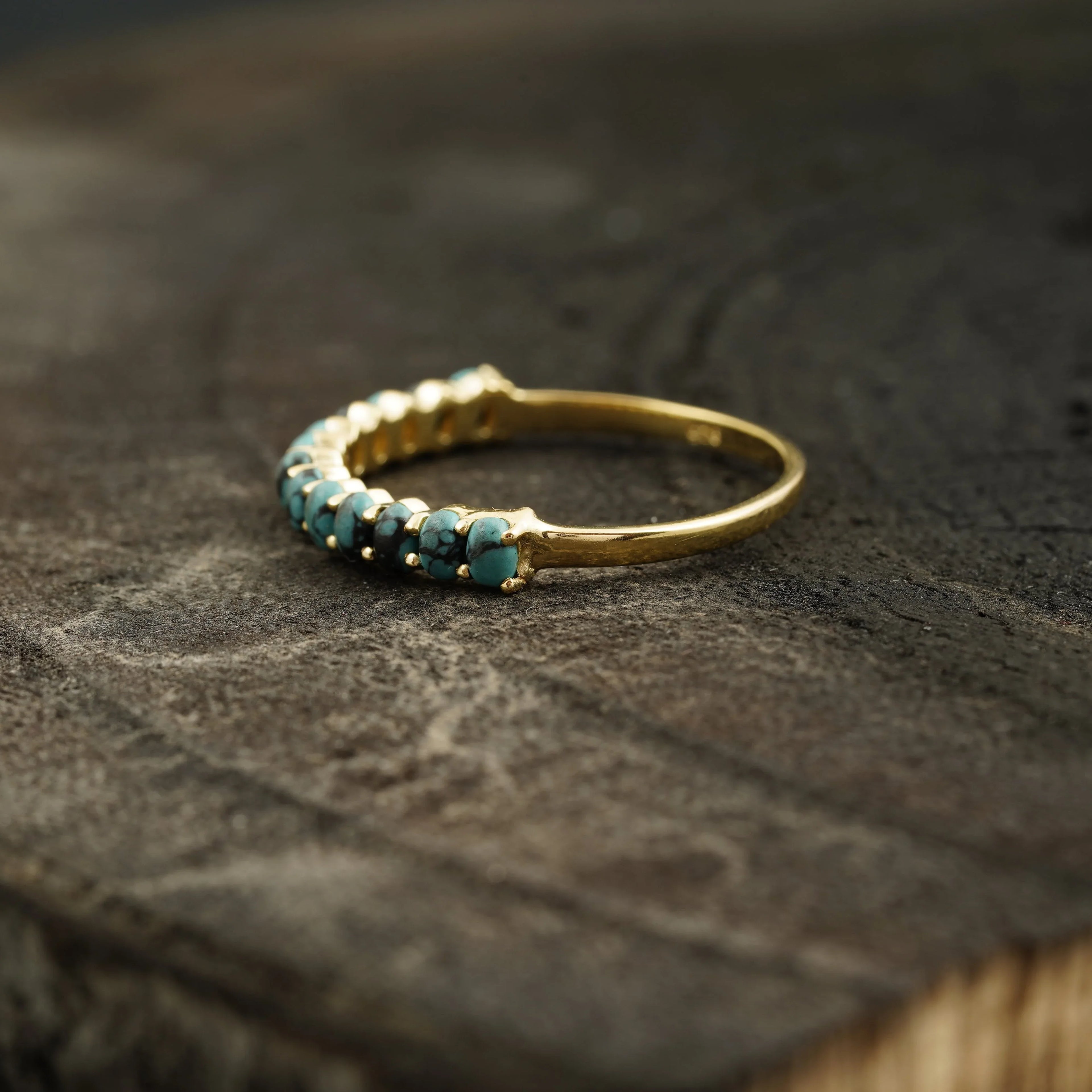 Dainty Stacking Turquoise Wedding Band, Half Eternity Band, 925 Sterling Silver - Gigiscc