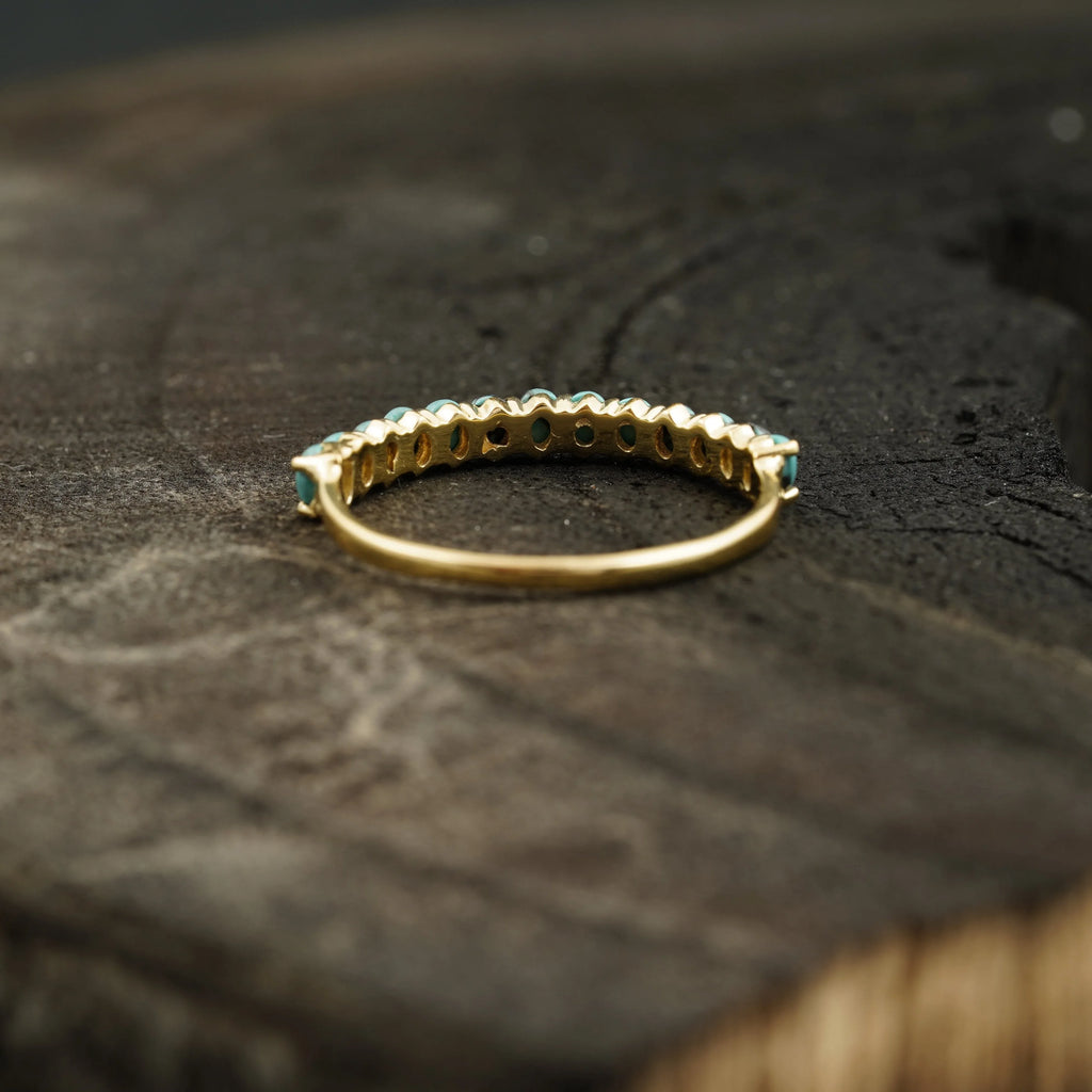 Dainty Stacking Turquoise Wedding Band, Half Eternity Band, 925 Sterling Silver - Gigiscc
