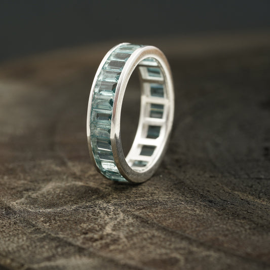 Baguette Cut Topaz Channel Birthstone Wedding Band