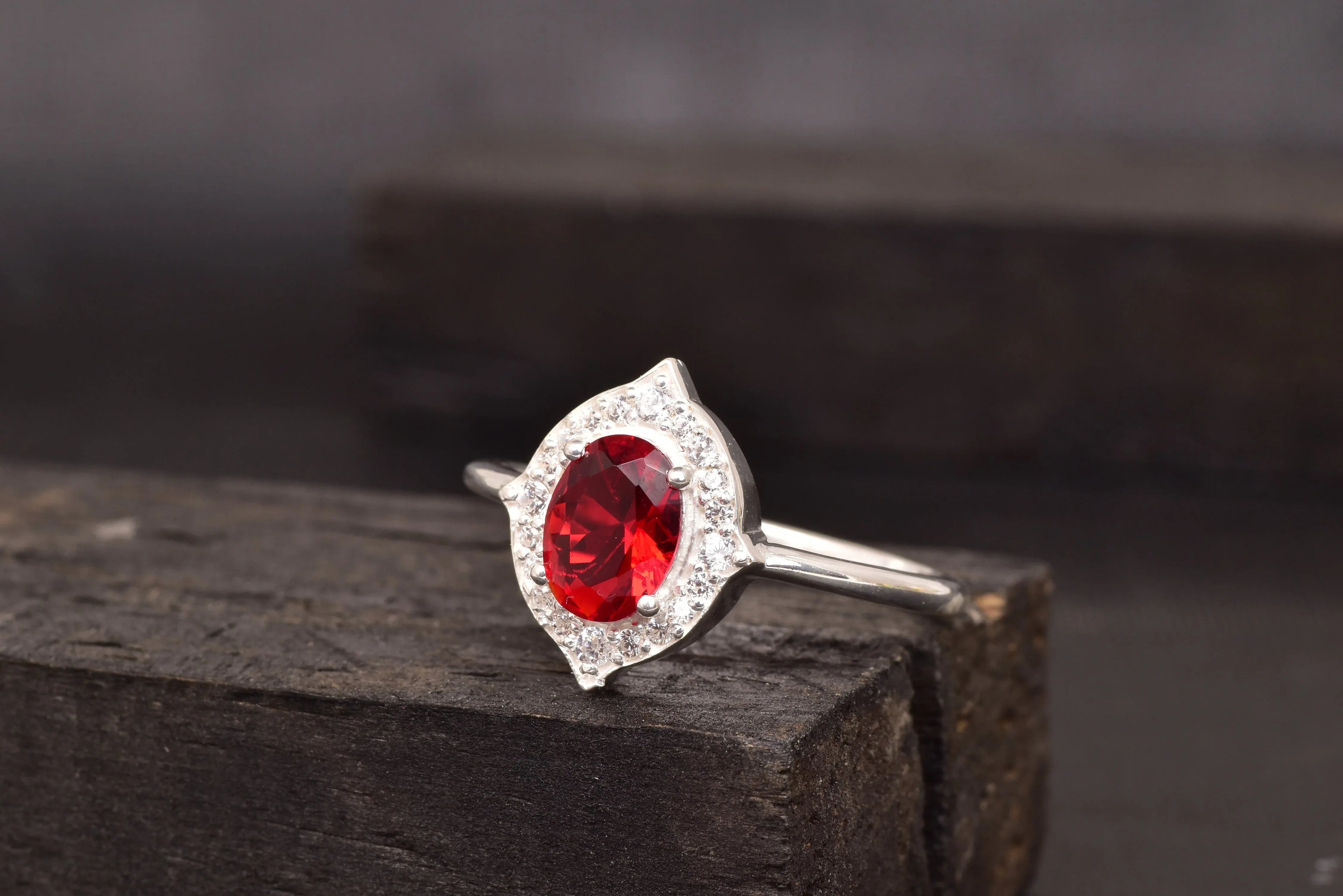 Oval Cut Red Ruby 925 Sterling Silver Statement Ring - Gigiscc