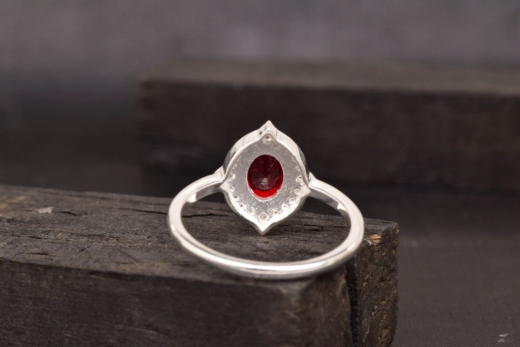 Oval Cut Red Ruby 925 Sterling Silver Statement Ring - Gigiscc