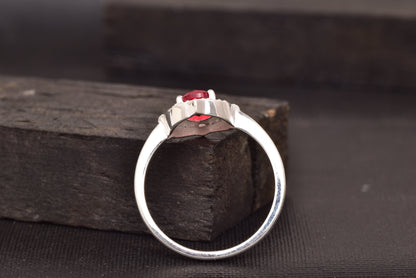 Oval Cut Red Ruby 925 Sterling Silver Statement Ring