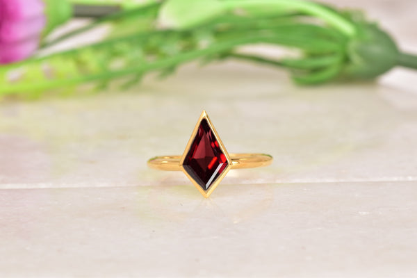 Kite Shaped Red Garnet Ring