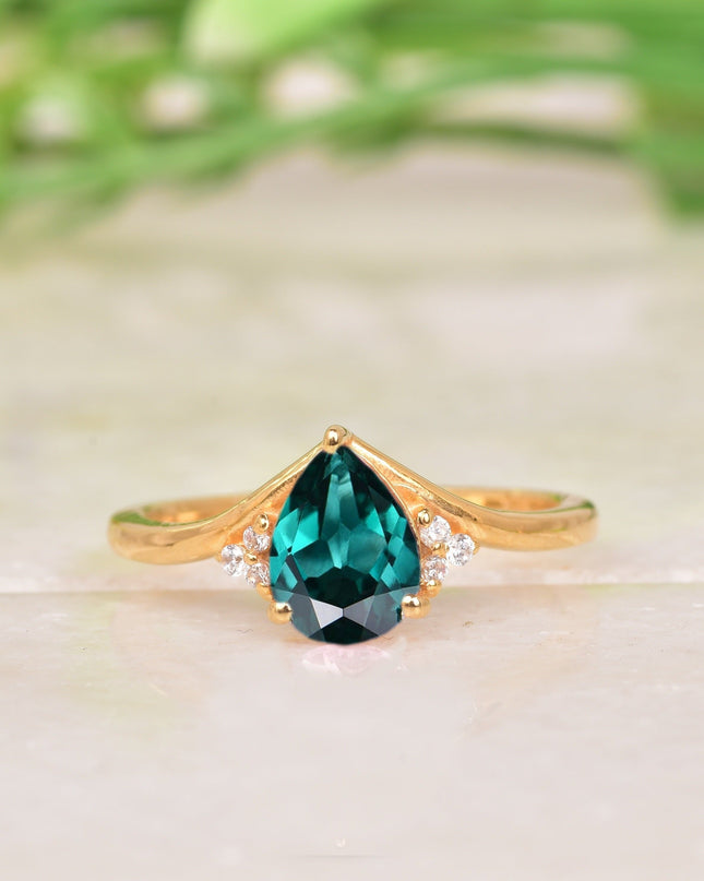 Green Emerald & Diamond Engagement Ring