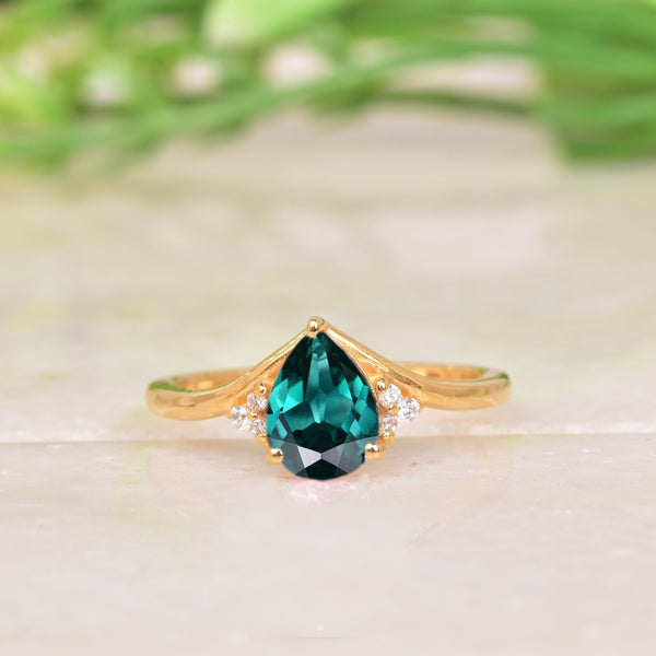 Green Emerald & Diamond Engagement Ring