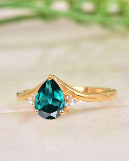 Green Emerald & Diamond Engagement Ring