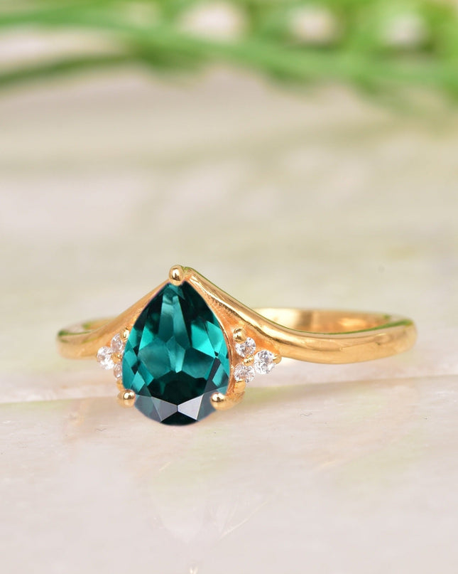 Green Emerald & Diamond Engagement Ring
