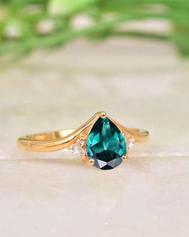 Green Emerald & Diamond Engagement Ring