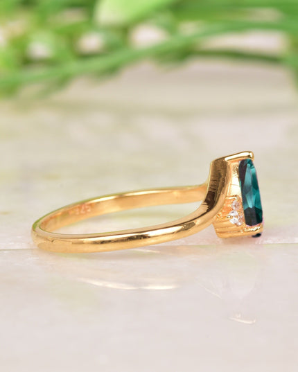 Green Emerald & Diamond Engagement Ring