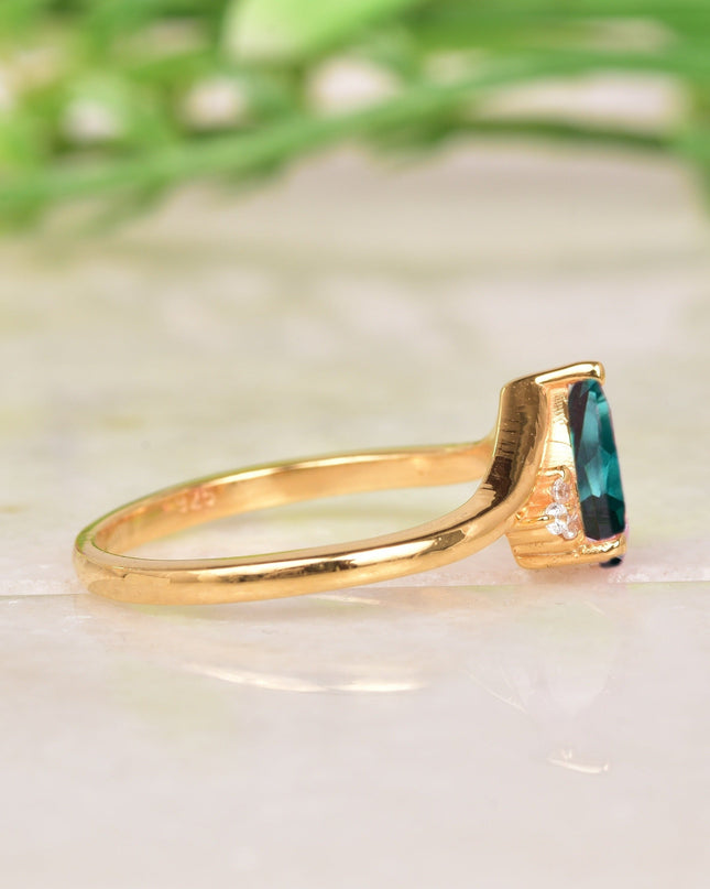 Green Emerald & Diamond Engagement Ring