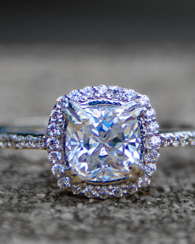 2ct Exquisite Cushion Cut Halo Moissanite Ring