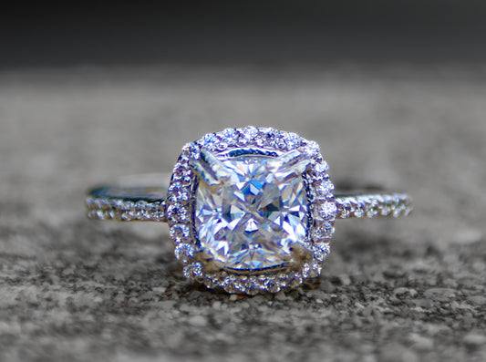 2ct Exquisite Cushion Cut Halo Moissanite Ring