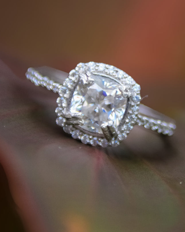 2ct Exquisite Cushion Cut Halo Moissanite Ring