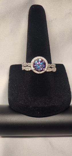 2ct Exquisite Imperial Purple Moissanite Ring with beautiful White Gold wrap setting and matching band Moissanite Solitaire Ring Elegant Moissanite
