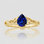 Pear-Shaped Blue Sapphire Celtic Knot Engagement Ring with gold plated