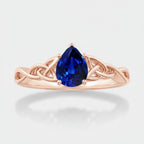 Pear-Shaped Blue Sapphire Celtic Knot Engagement Ring with rose gold plated