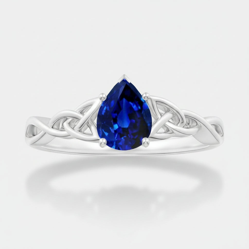 Pear-Shaped Blue Sapphire Celtic Knot Engagement Ring with sliver plated