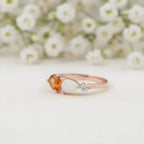 Pear Cut Citrine Art Deco Moissanite 3 Stone Wedding Band - Gigiscc