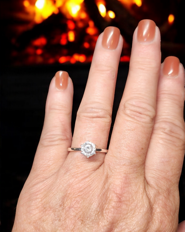 1ct Exquisite Round Russian Cut Moissanite Solitaire Ring. A Timeless Tiffany Mount in sterling silver.