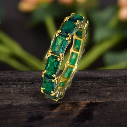 Emerald Gemstone Full Eternity Birthstone Ring Vertical View