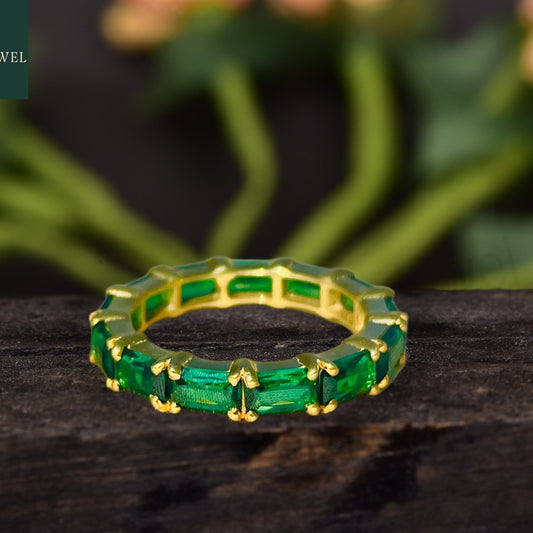 Emerald Gemstone Full Eternity Birthstone Ring Wide View