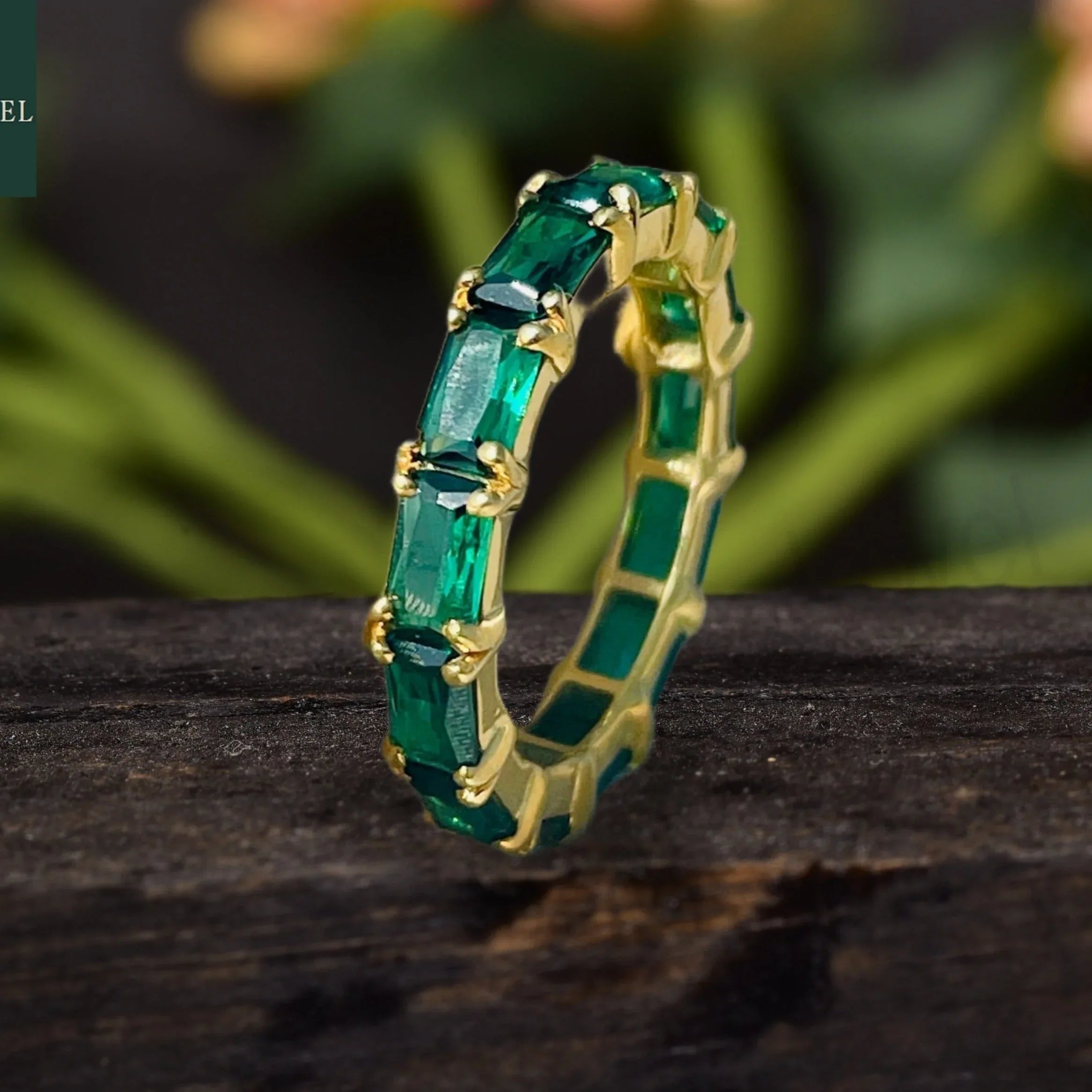 Emerald Gemstone Full Eternity Birthstone Ring - Gigiscc