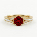 Vintage Inspired Round Ruby Split Shank Engagement Ring With  Gold  Plated