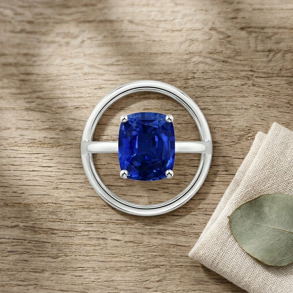 Cushion Blue Sapphire Solitaire Ring With Object
