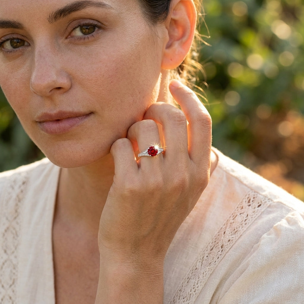ROund Ruby Split Shnak With model hand