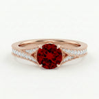 Vintage Inspired Round Ruby Split Shank Engagement Ring With Rose Gold  Plated