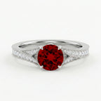 Vintage Inspired Round Ruby Split Shank Engagement Ring With Sliver  Plated