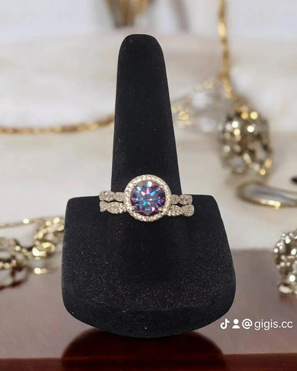 2ct Exquisite Imperial Purple Moissanite Ring with beautiful White Gold wrap setting and matching band Moissanite Solitaire Ring Elegant Moissanite