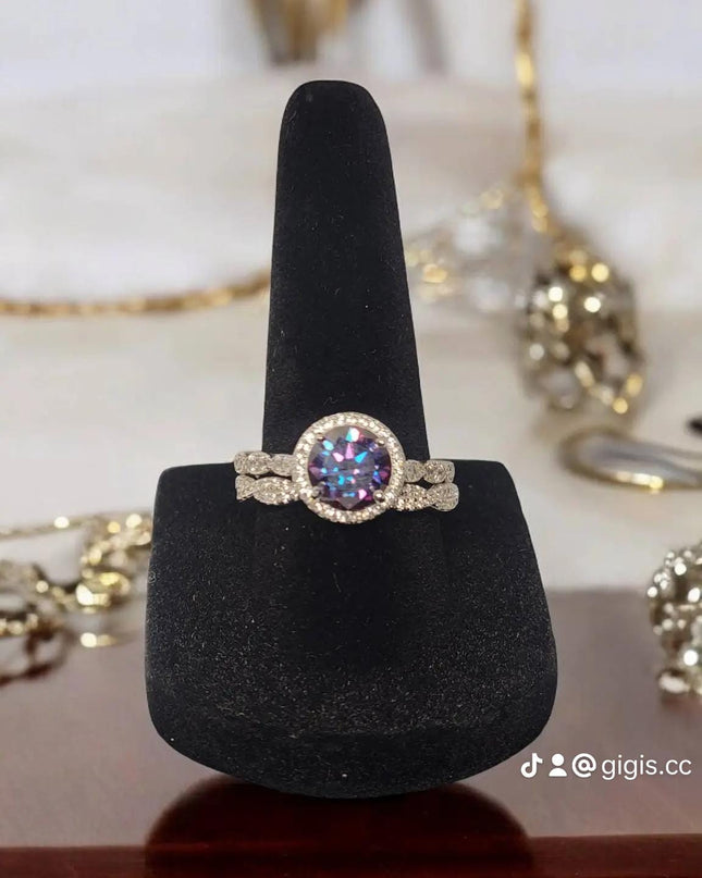 2ct Exquisite Imperial Purple Moissanite Ring with beautiful White Gold wrap setting and matching band Moissanite Solitaire Ring Elegant Moissanite