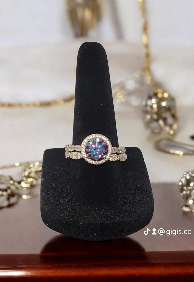 2ct Exquisite Imperial Purple Moissanite Ring with beautiful White Gold wrap setting and matching band Moissanite Solitaire Ring Elegant Moissanite