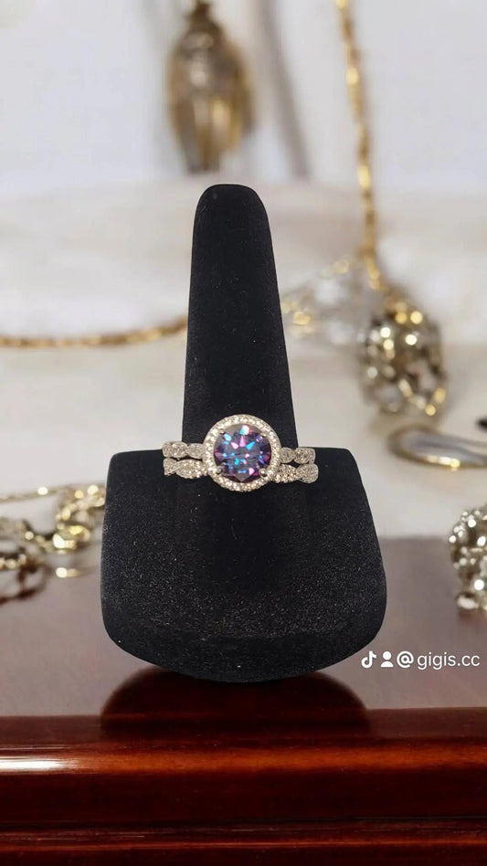 2ct Exquisite Imperial Purple Moissanite Ring with beautiful White Gold wrap setting and matching band Moissanite Solitaire Ring Elegant Moissanite