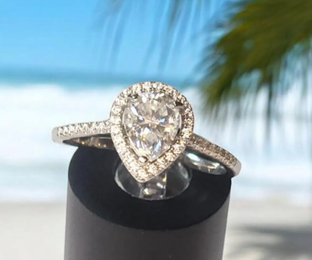 Pear cut Moissanite Solitaire Ring set with moissanite