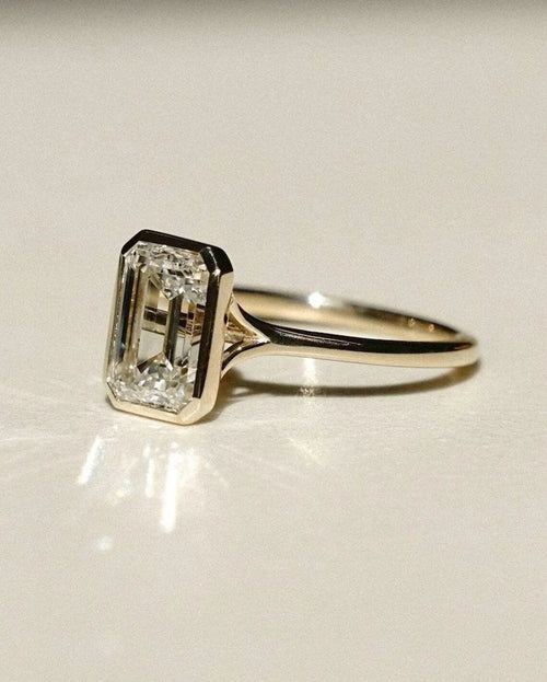 3 CT Emerald Cut Moissanite Engagement Ring Bezel Set Wedding Rings - Gigiscc