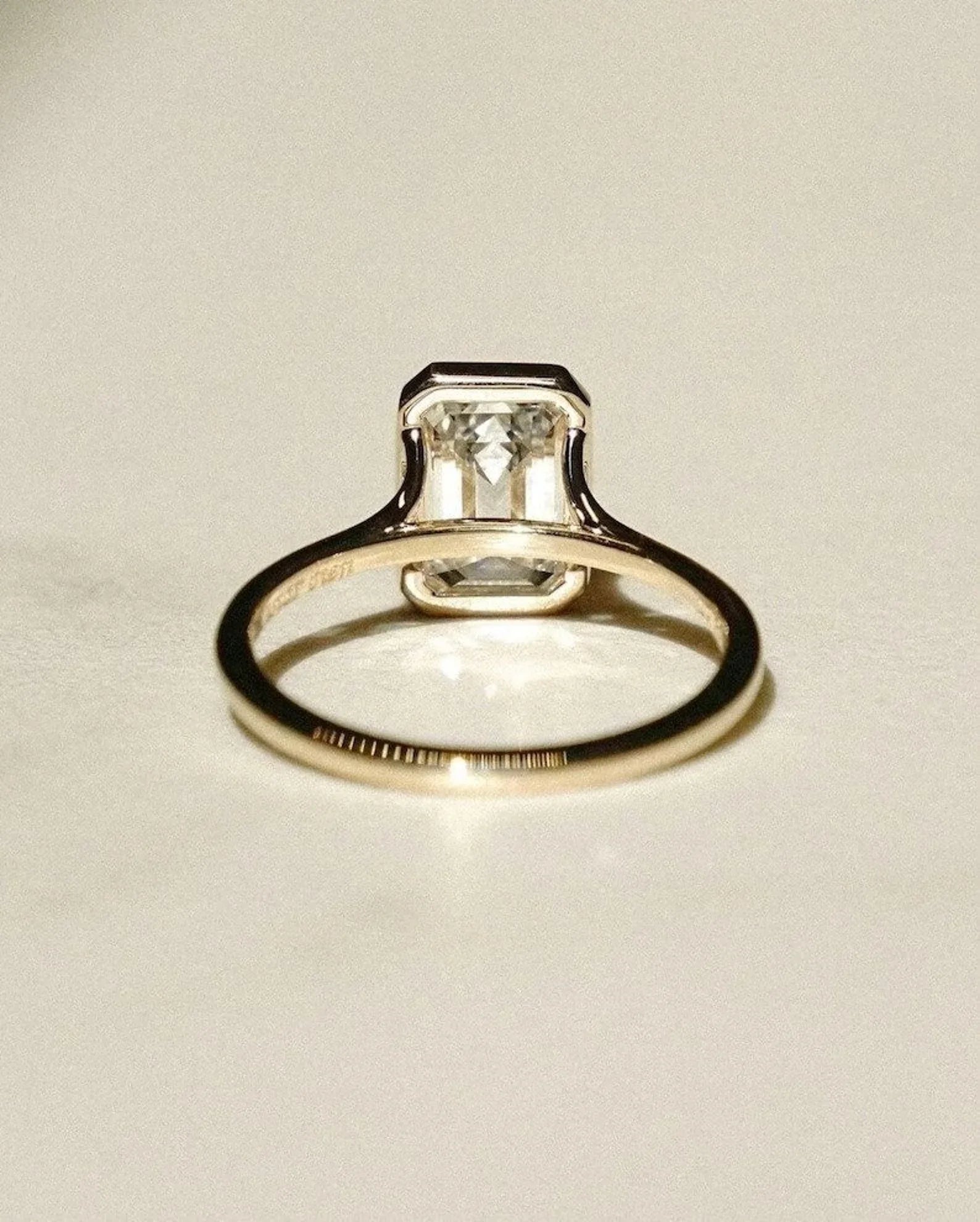 3 CT Emerald Cut Moissanite Engagement Ring Bezel Set Wedding Rings - Gigiscc