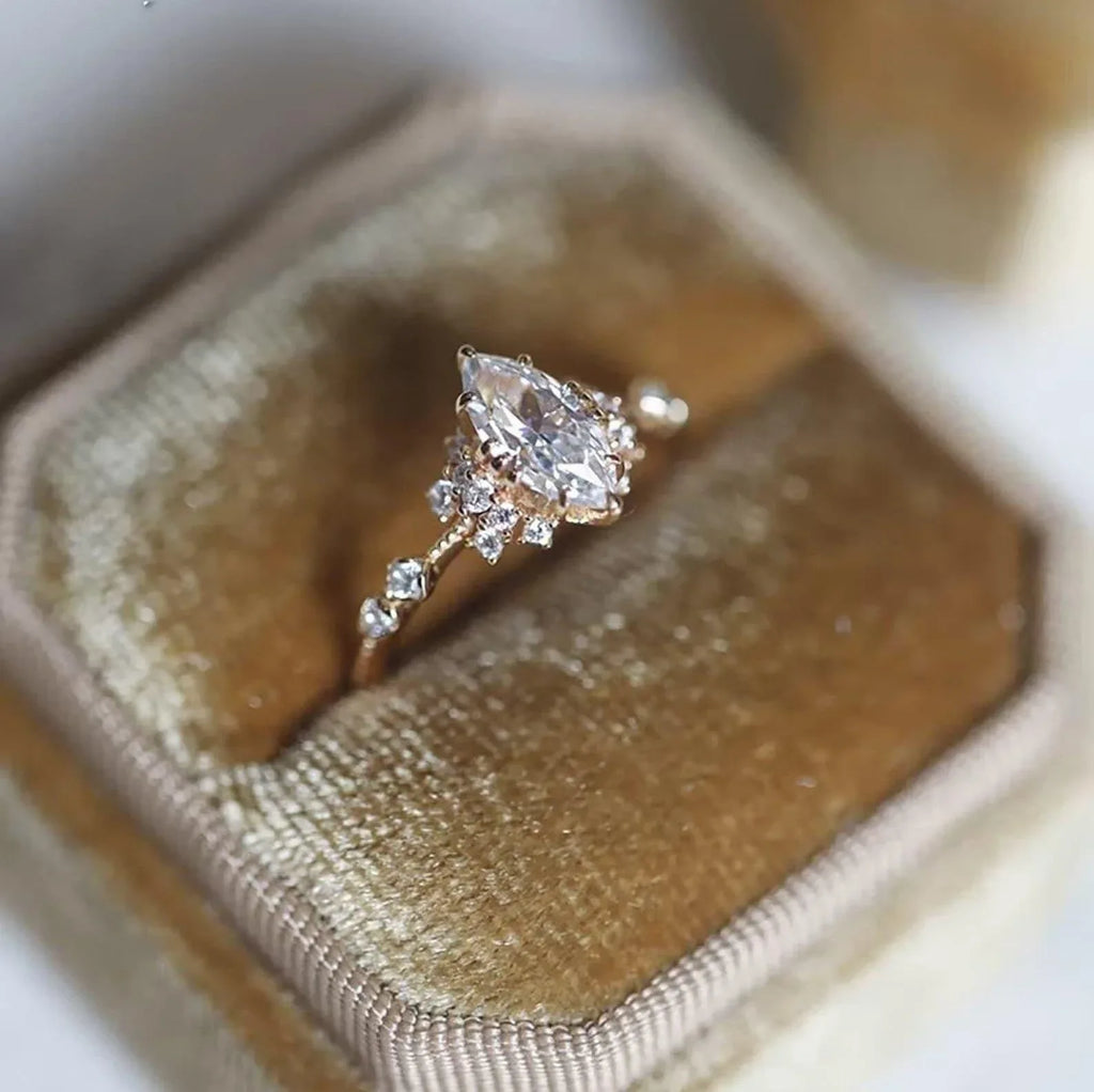 Marquise Cut Moissanite Engagement Unique Promise Ring - Gigiscc