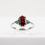 Hexagon Cut Red Garnet Gemstone Cluster Ring