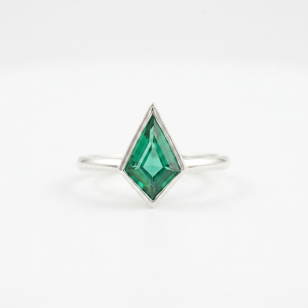 Kite Shaped Emerald Ring Solid Gold Solitaire Ring