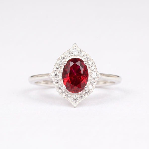 Oval Cut Red Ruby 925 Sterling Silver Statement Ring
