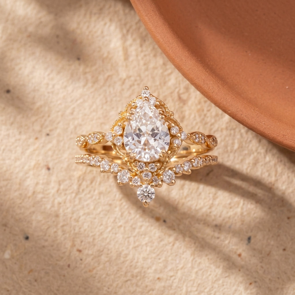 Pear Moissanite Bridal Engagement Ring