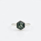Hexagon Cut Moss Agate Bezel Set Engagement Ring Main