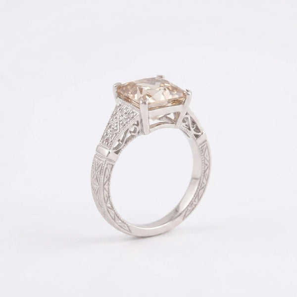 Asscher Cut Peach Moissanite Diamond Ring
