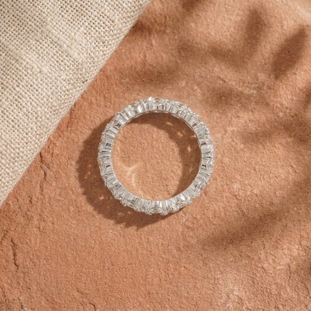 Marquise cut Moissanite Full eternity wedding band On the Floor