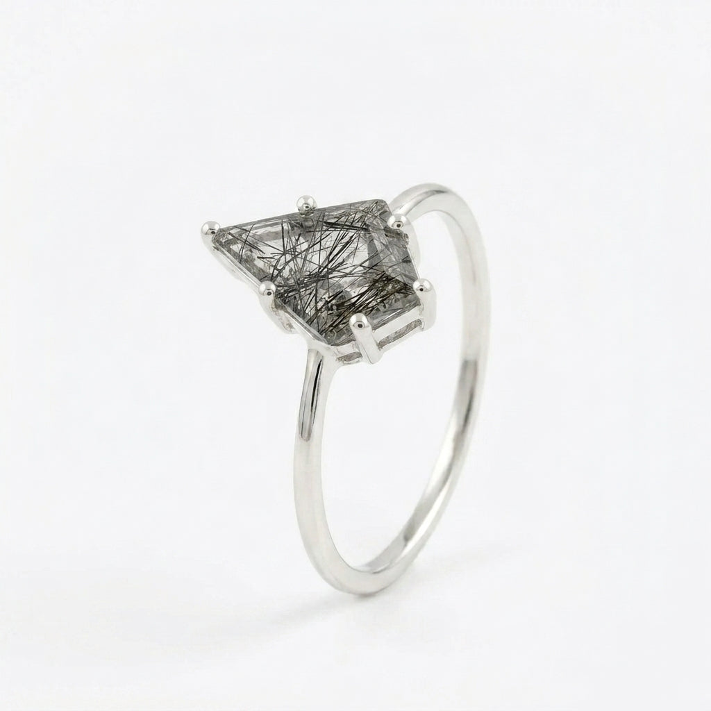 Kite Shaped Black Rutile Quartz Ring